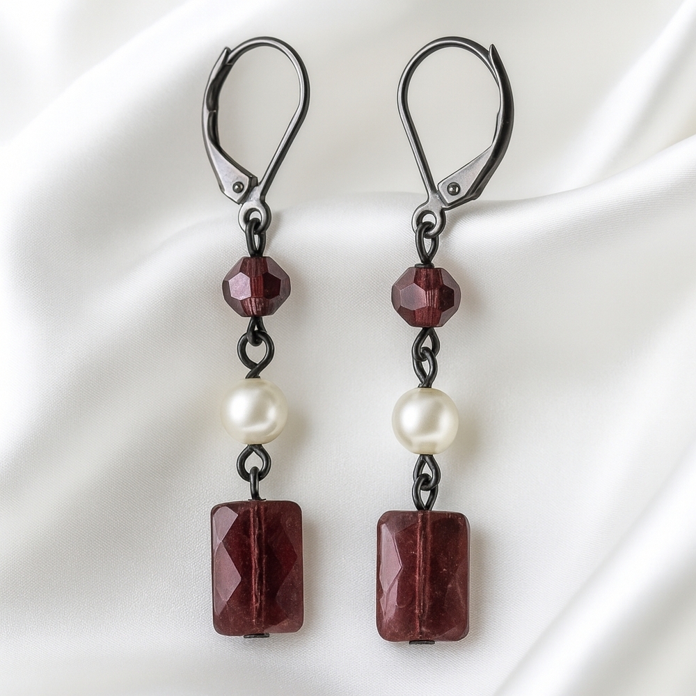 Elegant Pearl, Purple Brown Drop Long Earrings – Elegant Statement Jewelry 2.25"